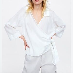 NWOT • Zara • White Wrap Around Blouse •
